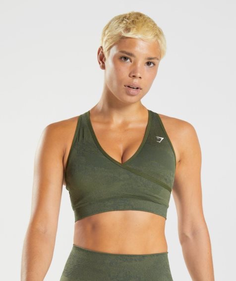 Women's Gymshark Adapt Camo Seamless Sports Bra Olive | NZ 0LZONK